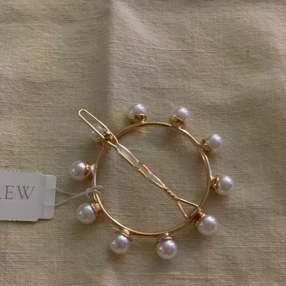 New J Crew Pearl Gold Barrette - Picture 2 of 2